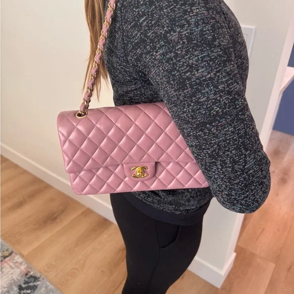 CHANEL Lambskin Quilted Medium Double Flap in Pink/Lilac - Picture 10 of 15